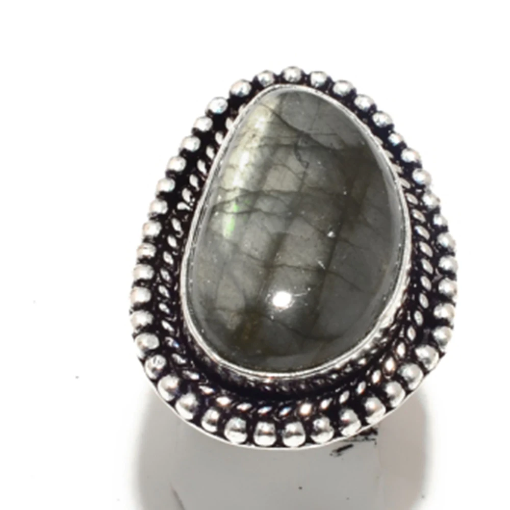 

Genuine Labradorite Ring Silver Overlay over Copper , Hand Made Women Jewelry gift , R6593 , Size: 7.5