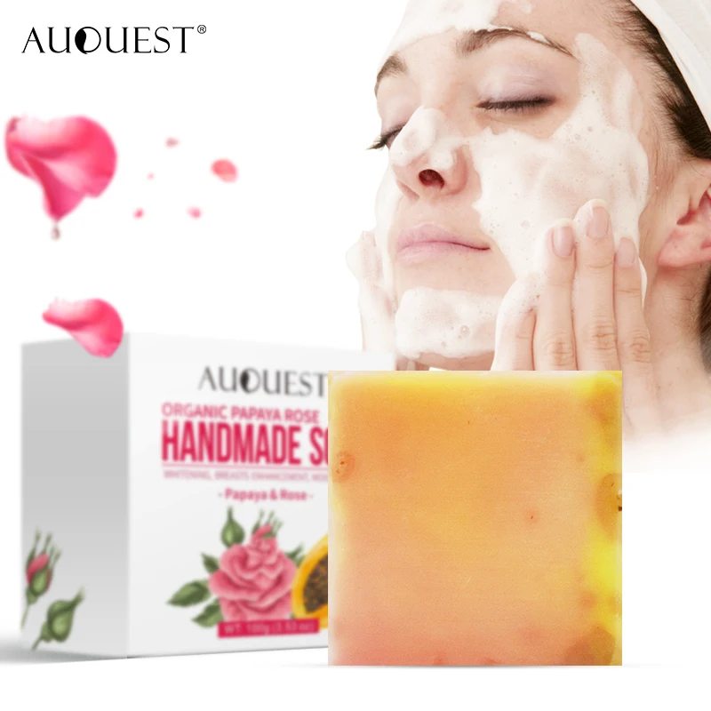 

AuQuest Organic Handmade Whitening Face Soap 100g Moisturizing Oil Control Shrink Pores Face Cleaning Body Exfoliating Skin Care