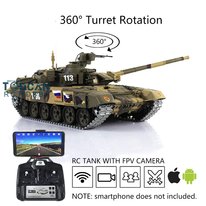 

US Stock Heng Long 1/16 6.0 Customized Russia T90 RC Tank 3938 360 Turret Metal Track