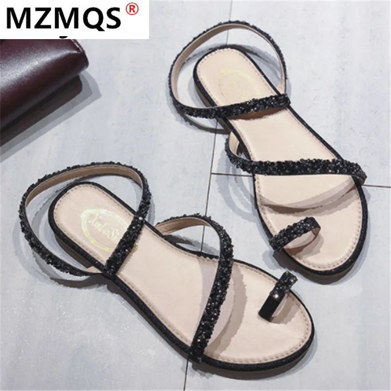 

2021 Fashion Women's Outdoor Comfortable Walking Flat Casual Shoes Summer New Sexy Rhinestone Beach Open Toe Shoes for Woman