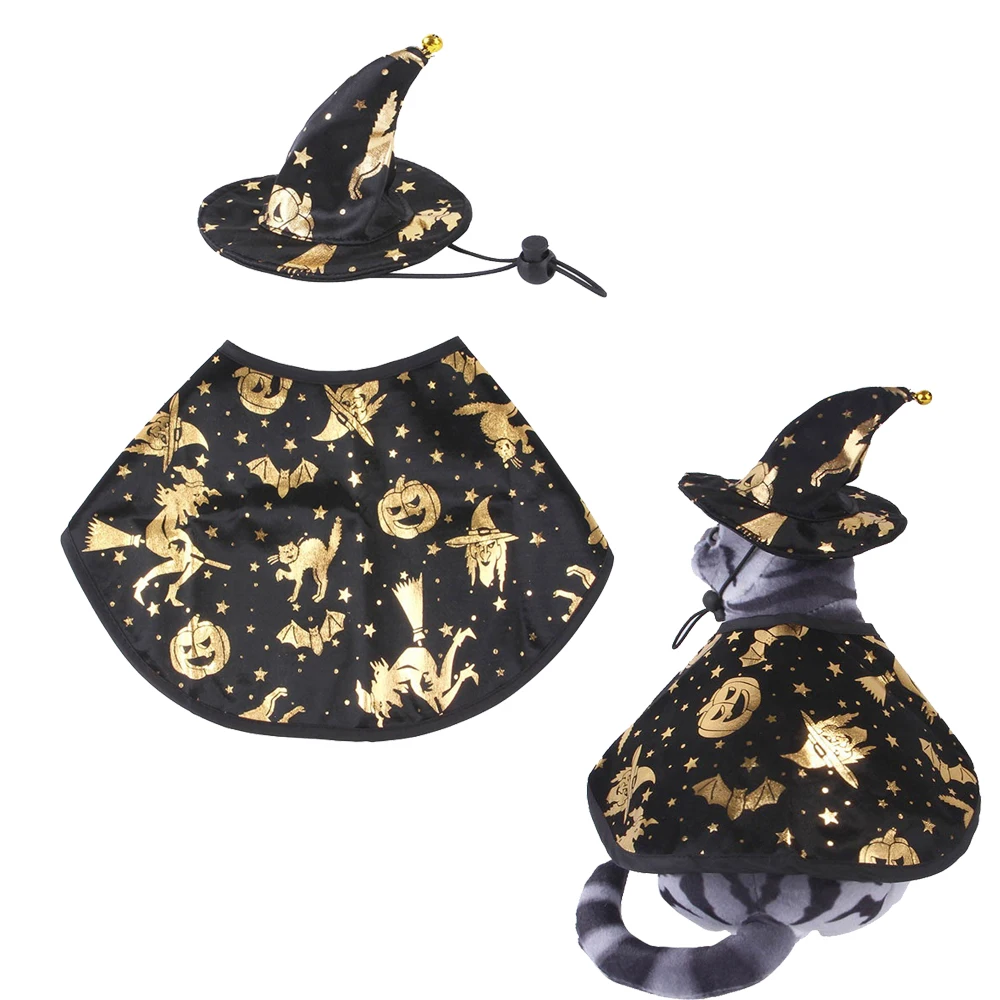 

Pet Cat Halloween Costume, Pet Cape, Dog Cosplay, Cat Cloak With Witch Hat Creativity Fashion Christmas Party Witch Costume Suit