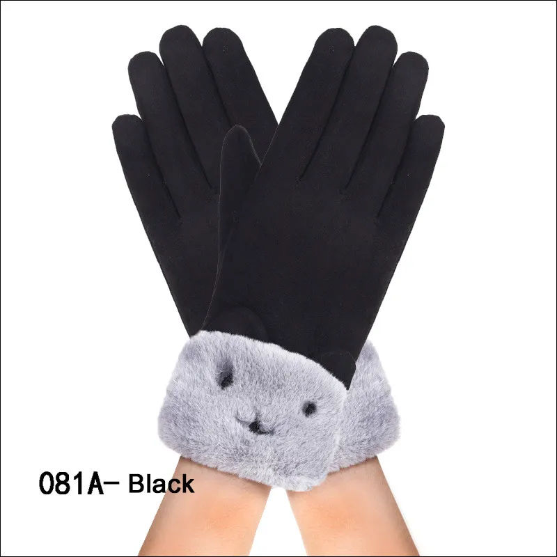 1 New Winter Female Lace Warm Cashmere Three Ribs Cute Mittens Double Thick Plush Wrist Women Touch Screen Driving Gloves - Цвет: 1