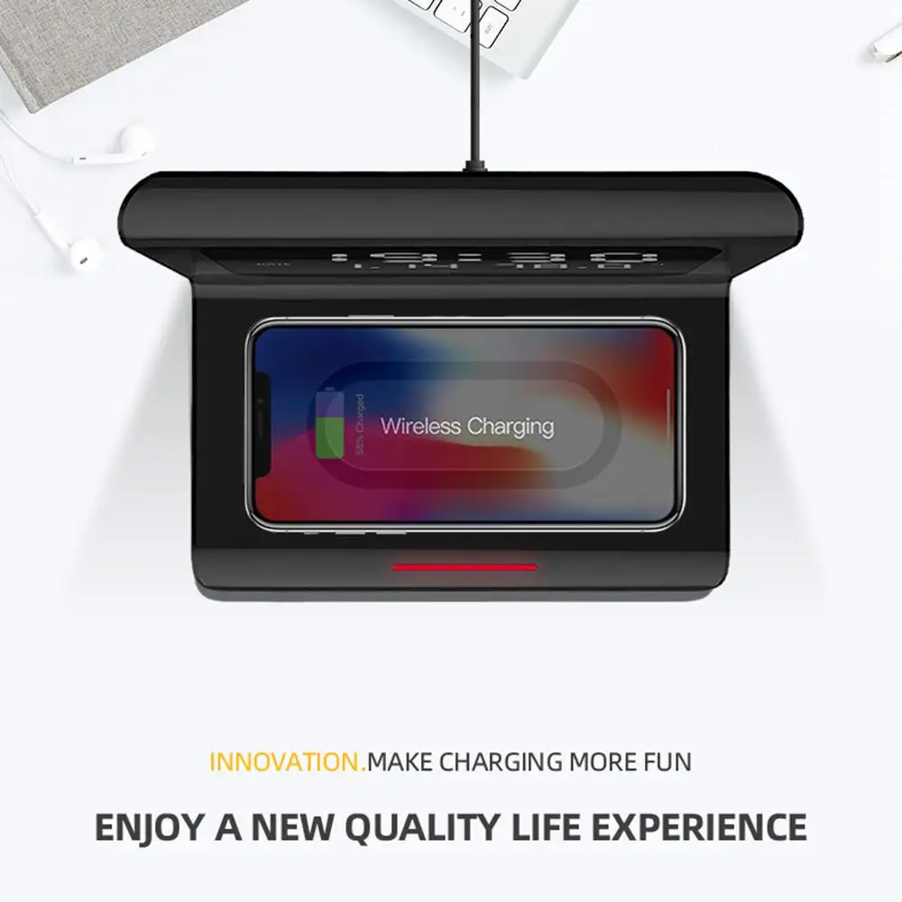 10 Вт Qi Беспроводное зарядное устройство беспроводной зарядный коврик термометр