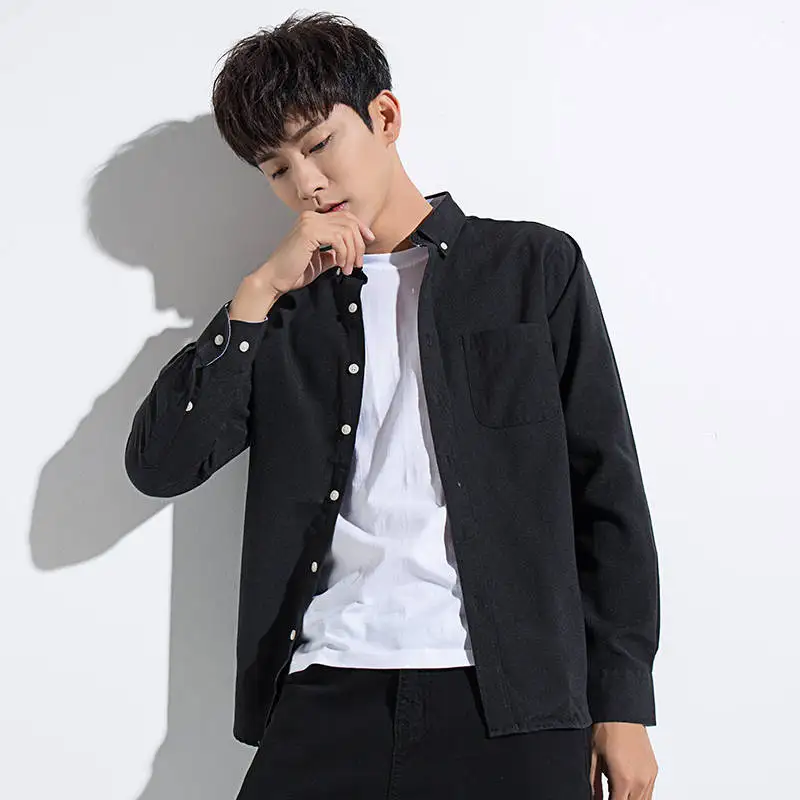 Модные мужские рубашки Оксфордские с длинными рукавами молодежные белые для