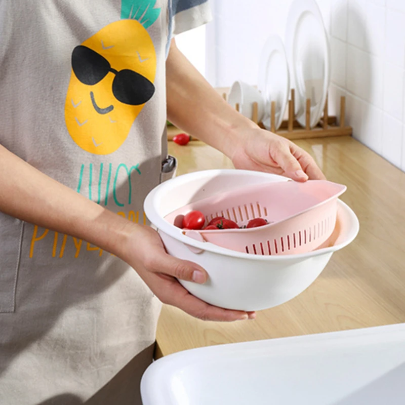 

High-quality double-layer drain basket dishwashing kitchen filter vegetable salad fruit drainer kitchen gift tool