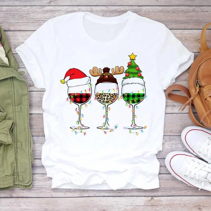 

Женские новогодние футболки с мультяшным принтом, праздничные футболки с рождественским принтом, клетчатая футболка в стиле 90-х, милые женс...