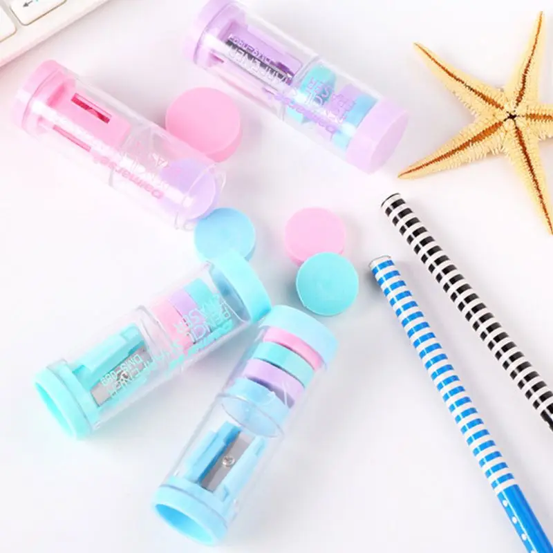 

Candy Color Pencil Sharpener With Erasers Kawaii Pencil Sharpener For Girls Gifts School Supplies K3KE