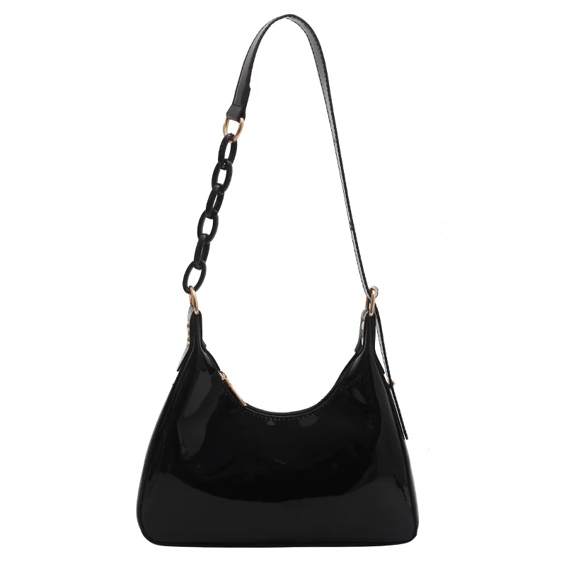 

New Half Moon Patent Leather Shoulder Bag for Women 2021 Branded Simple Trendy Luxury Solid Color Handbags Female Travel Wallet