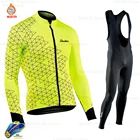 Зима 2022, Теплая Флисовая одежда для велоспорта, мужской костюм из Джерси, одежда для езды на велосипеде и горном велосипеде, комплект брюк с нагрудником, флуоресцентно-желтый