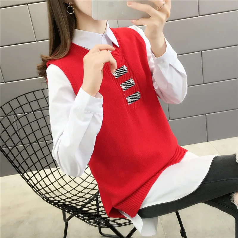 

Трикотажный жилет с круглым вырезом, женский жилет, новинка весны 2021, Свободный Топ на пуговицах без рукавов, вязаная куртка