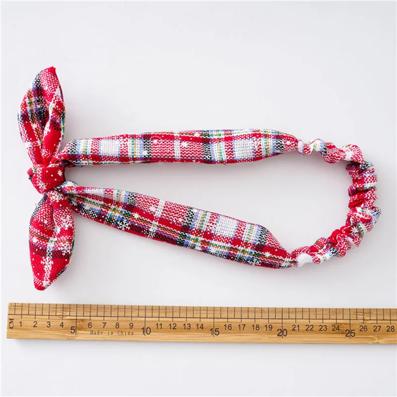 

2020 Christmas Headband Woman Girl Elastic Rabbit Ears Hairband Plaid Snowflake Headwear Holiday Party Hair Accessories