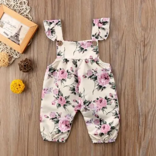 

0-24M Baby Girls Flower Strap Romper Newborn Kids Sleeveless Jumpsuit Playsuit Outfit Clothes