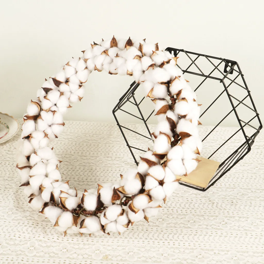 

Handmade Dried Flower Simulation Cotton Garland Cotton Stems Wreath With Full White Cotton For Front Door Wall Wedding Decor 8p
