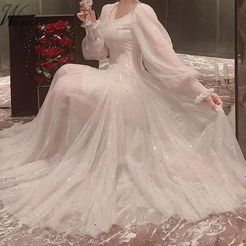 Женское длинное платье в уличном стиле с длинными рукавами-фонариками вечерние