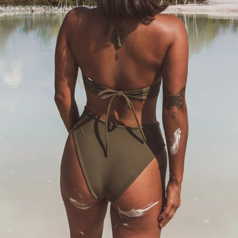 Swimming Suit For Women Soild Cross Strap High Waist Swimsuit Push Up Summer Swimwear Women bandage bathers hollow beachwear
