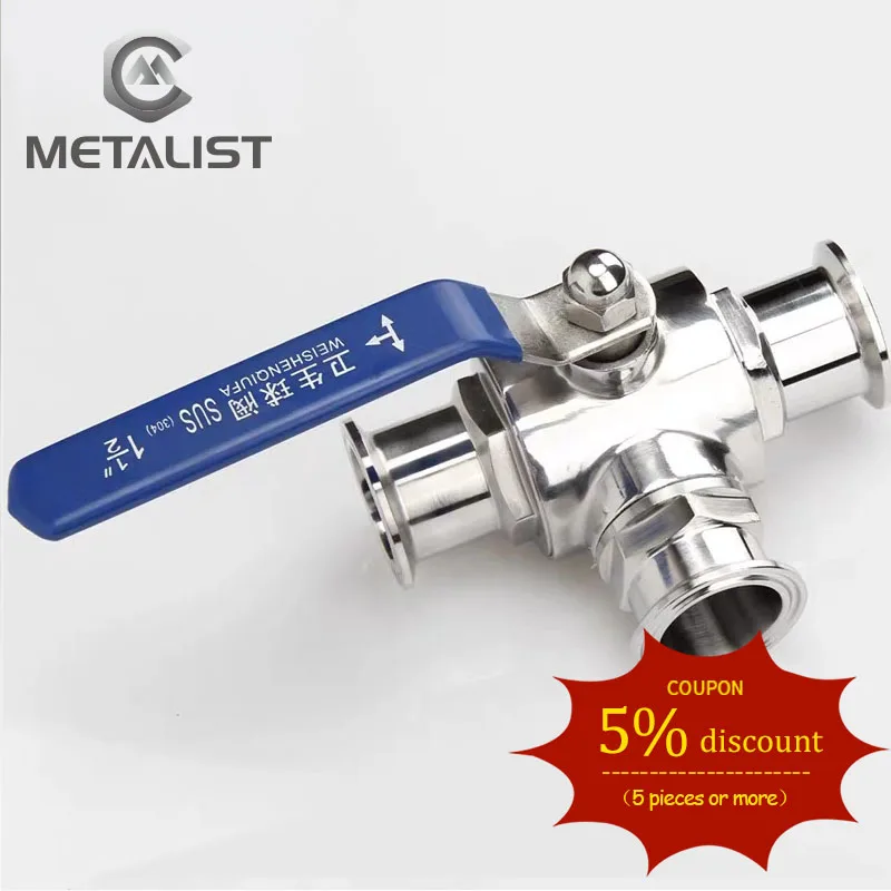 

METALIST Pipe OD 19-38MM SS304 Or SS316L Stainless Steel Sanitary 3 Way Ball Valve T Port Ferrule Type Fit 1.5" 50.5mm Tri Clamp