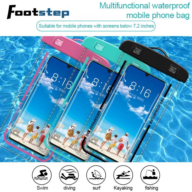 Waterproof Phone Pouch Drift Diving Swimming Bag Underwater Dry Bag Case Cover For Phone Water Sports Beach Pool Skiing 7.2 inch