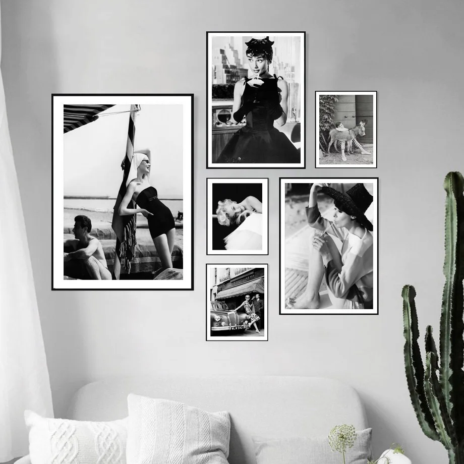Модный Хэпберн Монро Черно-Белая настенная Картина на холсте скандинавские