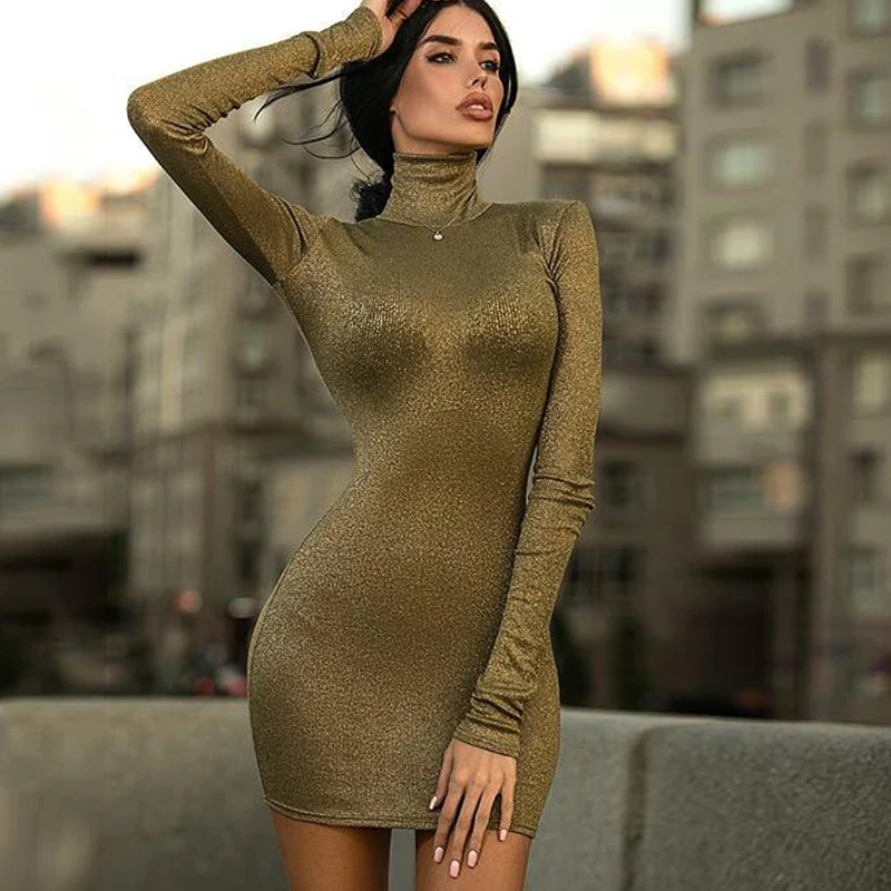 2019 Новая Осенняя водолазка женское Бандажное платье винтажное с длинным рукавом