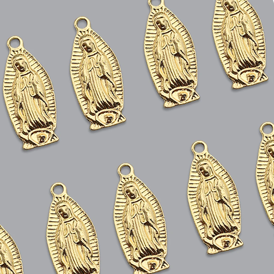 

10Pcs Zinc Alloy Virgin Mary Charms Pendant 30*13mm Gold Color Metal Portrait Coins Charm For DIY Necklace Making Accessories
