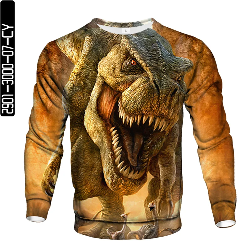 

2021 new spring and autumn men's round neck sweater sweatshirt fashion casual street style 3D digital printing dinosaur