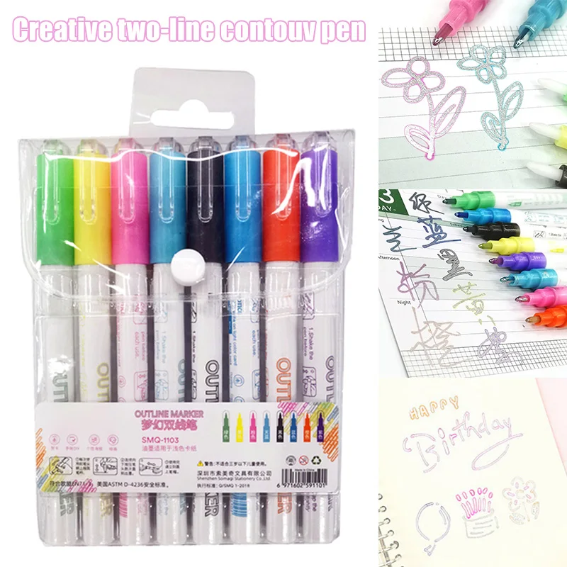 

8 Color Double Line Outline Pen Double Colors Marker Pen for Card Writing Drawing GDeals