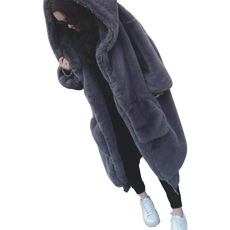 Пальто с мехом и искусственным зимняя теплая Модная женская куртка капюшоном