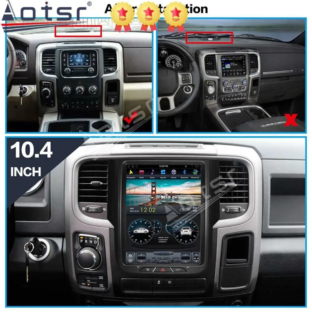 Автомобильный мультимедийный плеер Tesla style 4 + 64 ГБ PX6 GPS навигация для Dodge RAM Android 9 0