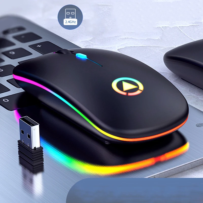

2.4G Wireless Mouse RGB Rechargeable Mouse Wireless Computer Mute Mouse LED Backlit Gaming Office Mouse Laptop Accessories