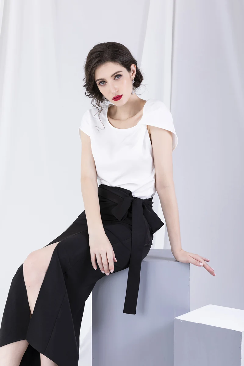 Женские Подиумные комплекты-двойки с круглым вырезом и короткими рукавами