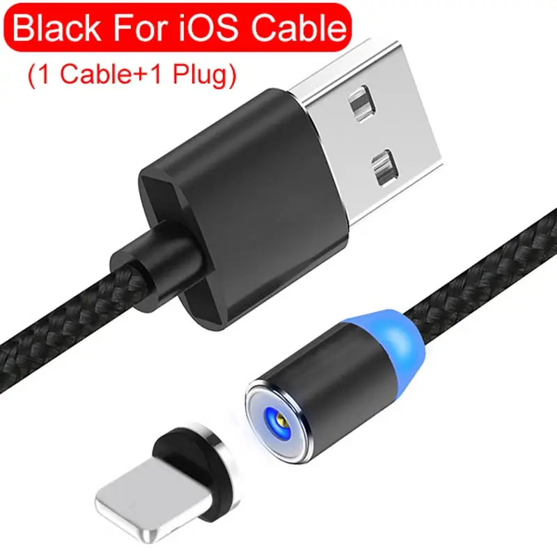 Suntaiho USB магнитная зарядка течёт светильник светодиодный Micro USB магнитный кабель Быстрая зарядка для iphone светильник ing USB Type C кабель Магнитный кабель для мобильного телефона - Цвет: For iPhone black