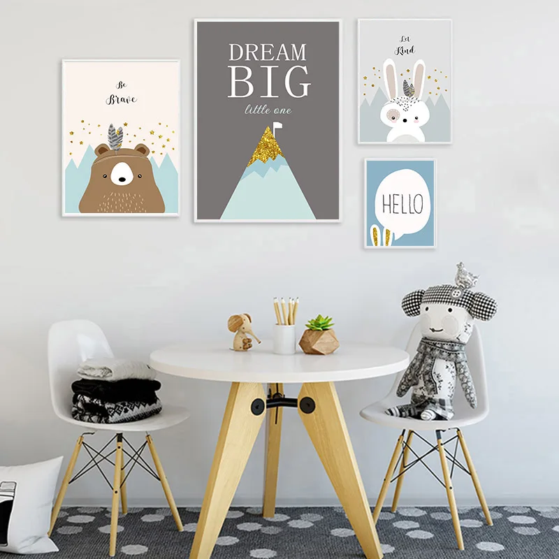 Племени лесных животных на холсте плакат &quotМедведь&quot &quotКролик&quot &quotпринт для