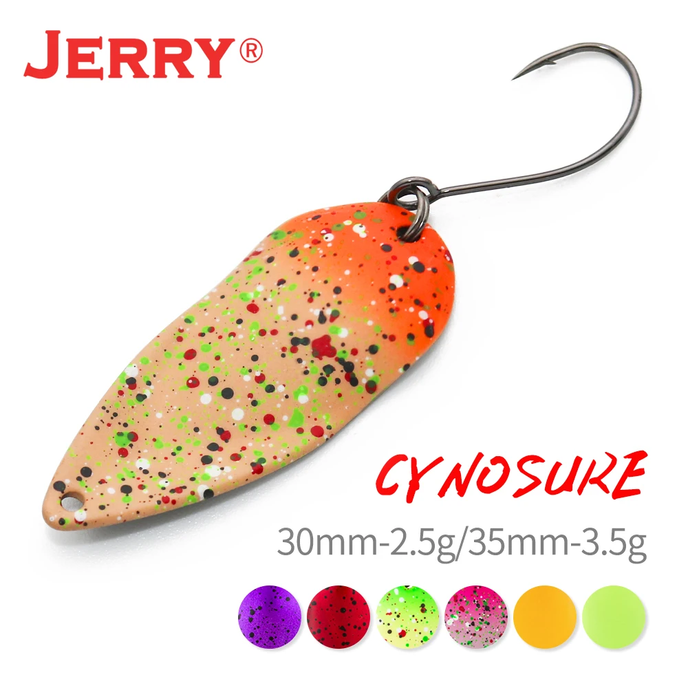 Jerry 2.5g 3.5g brass wide micro area trout spoons UV colors single hook fishing lures glitters spinner freshwater bait