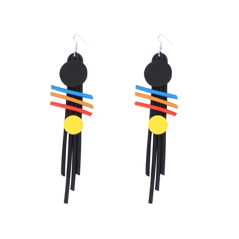 

JID Yellow Wooden Bead Unusual Drop Earrings For Female Bohemia Multicolor Long Chain Earrings Women Ear Piercing Jewelry Decor