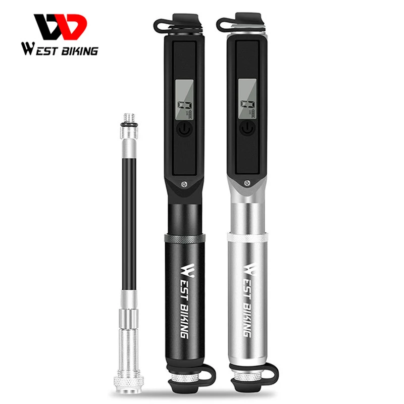 

WEST BIKING 160PSI High Pressure Bike Pump LCD Digital Gauge Hose MTB Road Bicycle Schrader Presta Valve Portable Cycling Pump