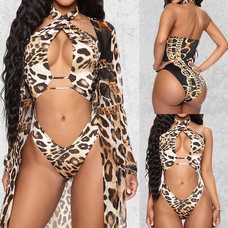 Women  2021 Sexy Leopard  Veil  Swimsuit 2 piece Swimwear Female Push Up Bikini Set Swimming Wear For Bathing Suit Swimsuits