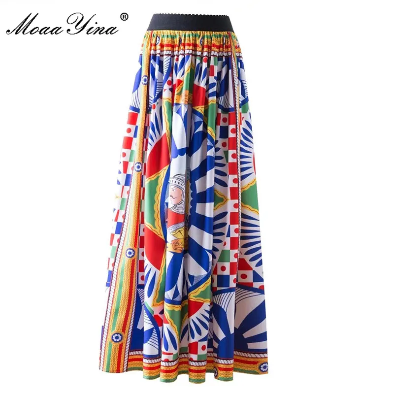 

MoaaYina Fashion Runway Autumn Skirts Women High waist Vintage Warrior Totem Printed Skirts