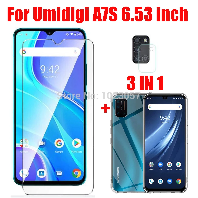 3 in 1 glass case for umidigi a7s a9 6 53 case soft clear shockproof phone cover for umidigi a7s 6 53 case free global shipping