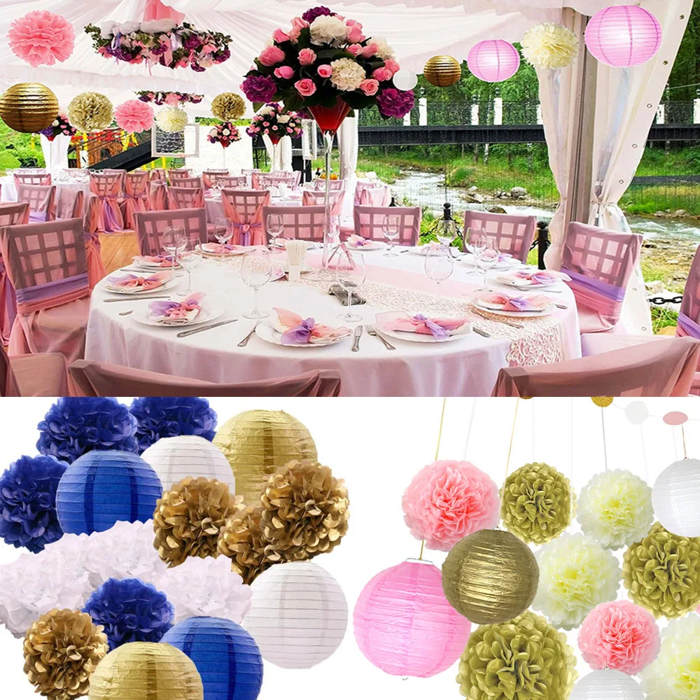 4/6/8/10/12/14/16 дюймов Декоративные Бумага Pom poms подвесной бумажный фонарик шары диаметром украшение на свадьбу День рождения Детская праздничная одежда; расходные материалы