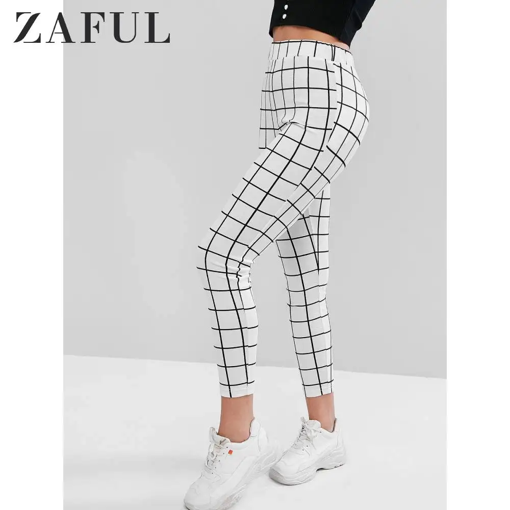 ZAFUL леггинсы для осмотра Клетчатые Леггинсы стиль отдыха средняя талия женские