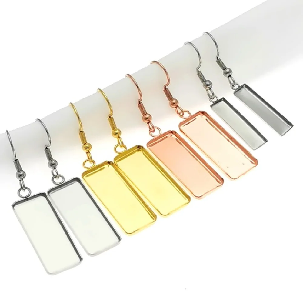 

10Pc Stainless Steel Rectangular Earrings Hooks Cabochon Blank DIY Jewelry Making Women‘S Earring Accessories Bottom Support