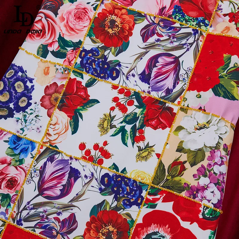 

LD LINDA DELLA New 2021 Summer Fashion Runway Short Dress Women Sleeveless Charming Floral Print Beading Elegant Mini Dress