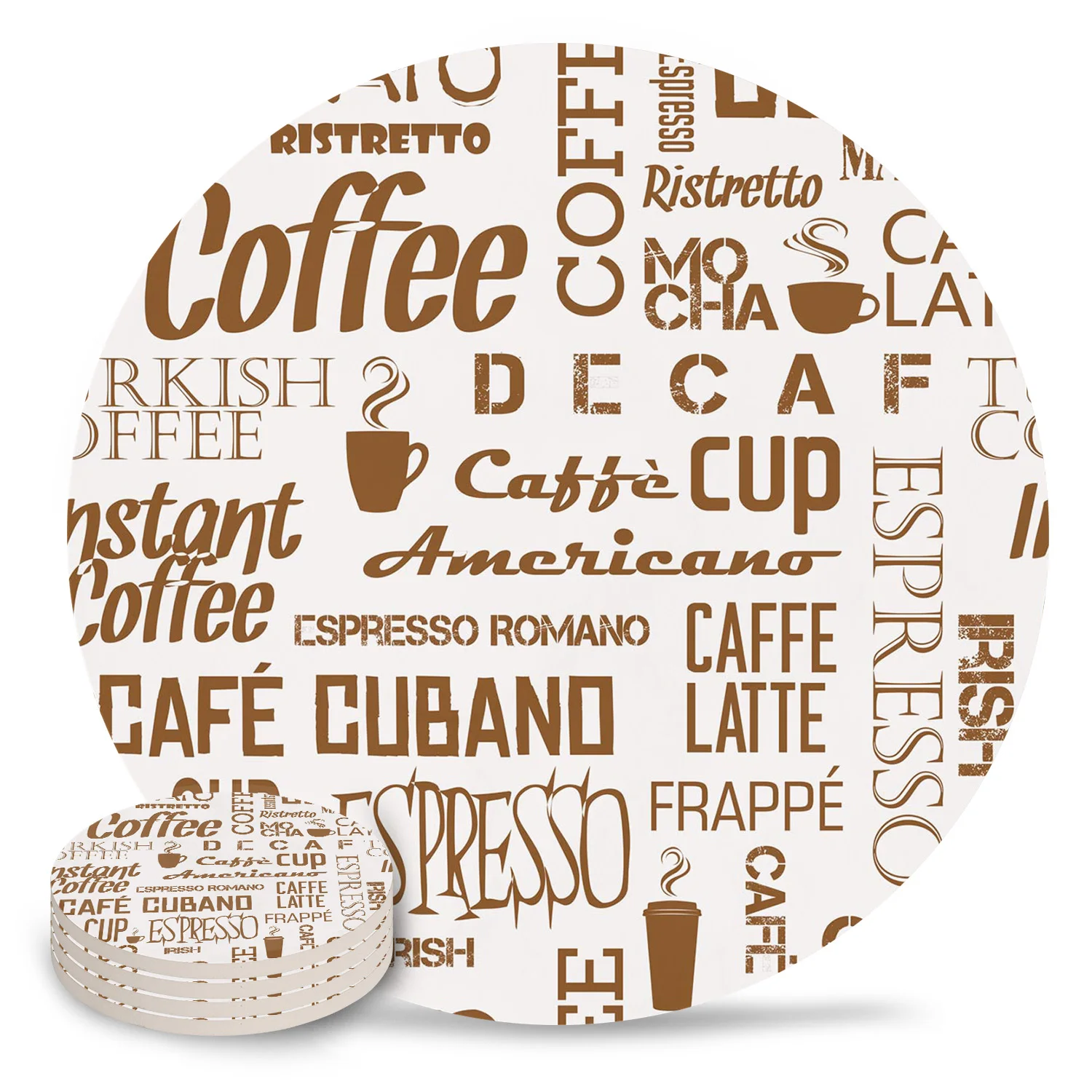 

Круглая подставка под кофе с изображением коричневых зерен