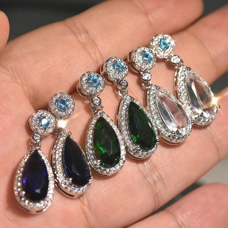 

3 Color Big Water Drop Zircon Stone Cute SIlver Color Stud Earrings for Women Fashion Jewelry Korean Earrings