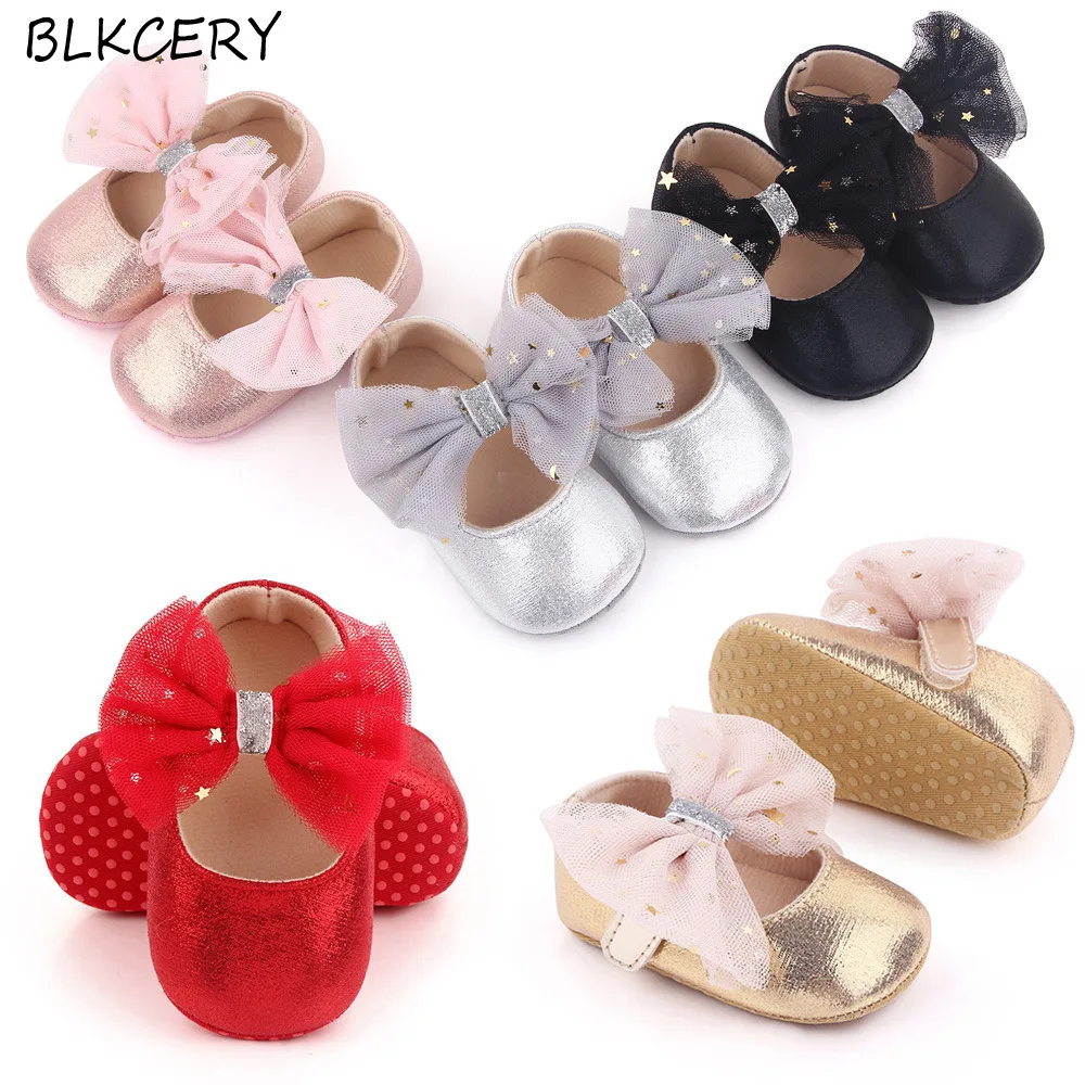 

Brand Newborn Baby Girl Princess Shoes Soft Sole First Walkers Mary Jane Flats with Cute Bow Bling Stars Toddler Infant Footwear