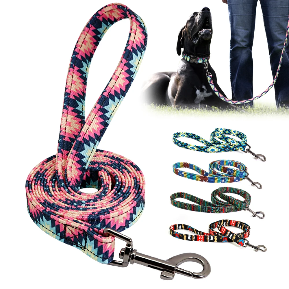 

5 Colors Dog Leash Rope Nylon Printed Puppy Dog Walking Running Training Leashes Lead For Small Medium Large Dogs Pitbull
