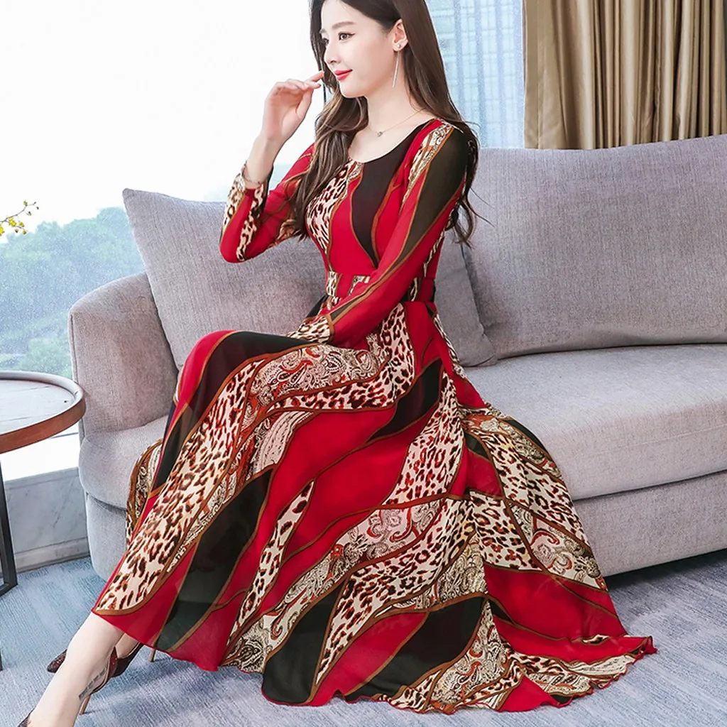 Модное женское платье осеннее до колен с круглым вырезом и длинным рукавом новое