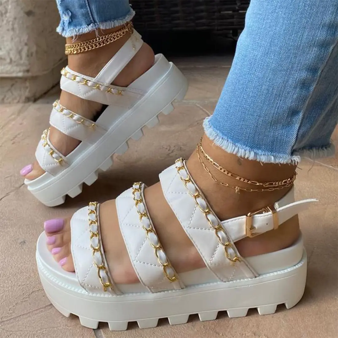 

New Summer Shoes Woman Flat Platform Sandals Women Soft Leather Casual Open Toe Gladiator Wedges Women Shoes Thick Bottom Shoes