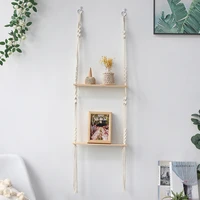 hanging shelves for wall macrame rope wood swing triangle floating shelf modern boho decor plant living room bedroom
