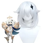 Синтетический Белый парик Paimon, парики для косплея Genshin Impact с челкой, парик для женщин, удлинители волос, Короткие боблоки, мумума